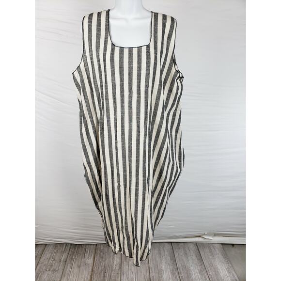 Noblu Alexandra Ilyin Brown & White Striped Dress Size XL Sleeveless Lagenlook - Picture 1 of 7